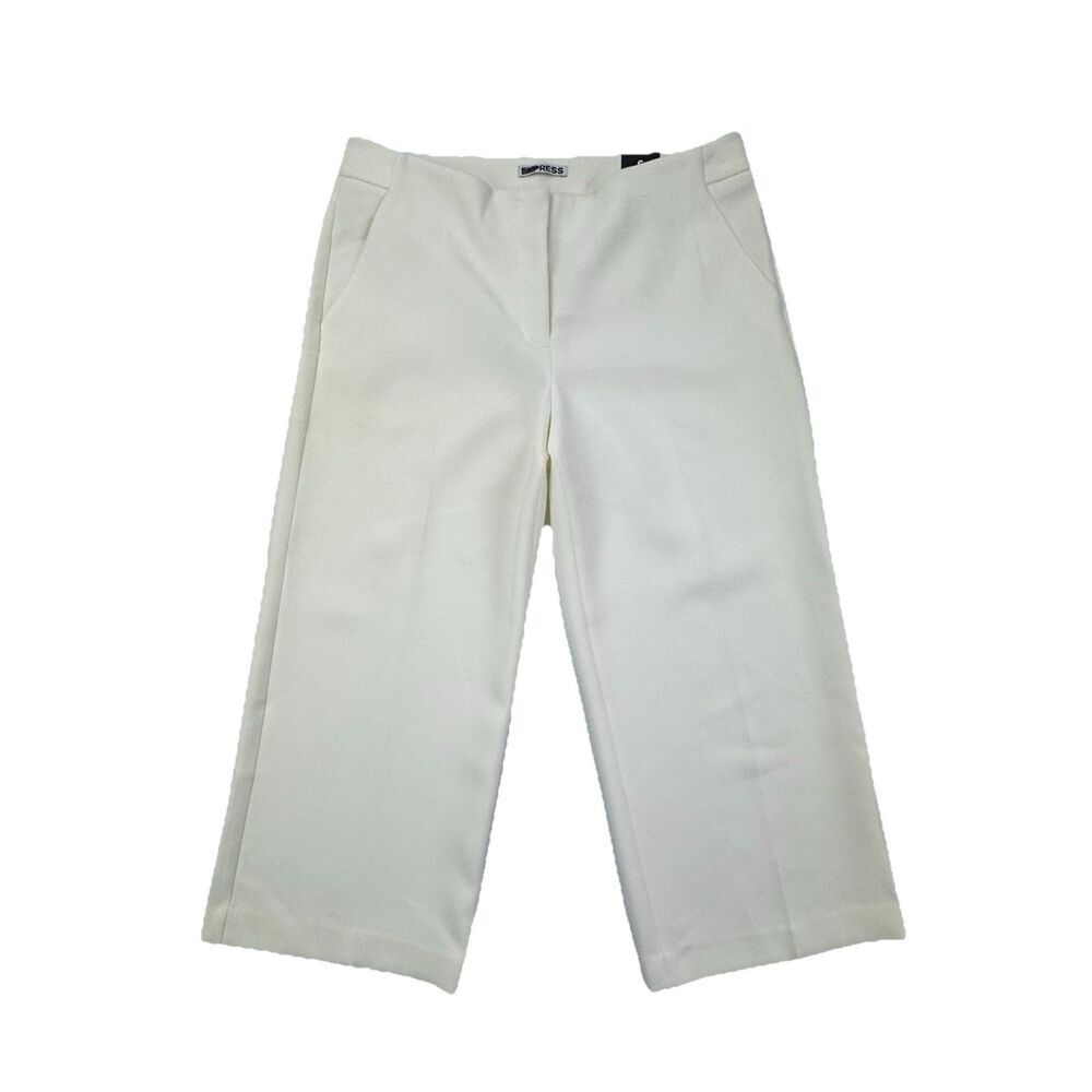 Express White Wide Leg Cropped Pants Womens Size 6 NWT Work Office Trousers